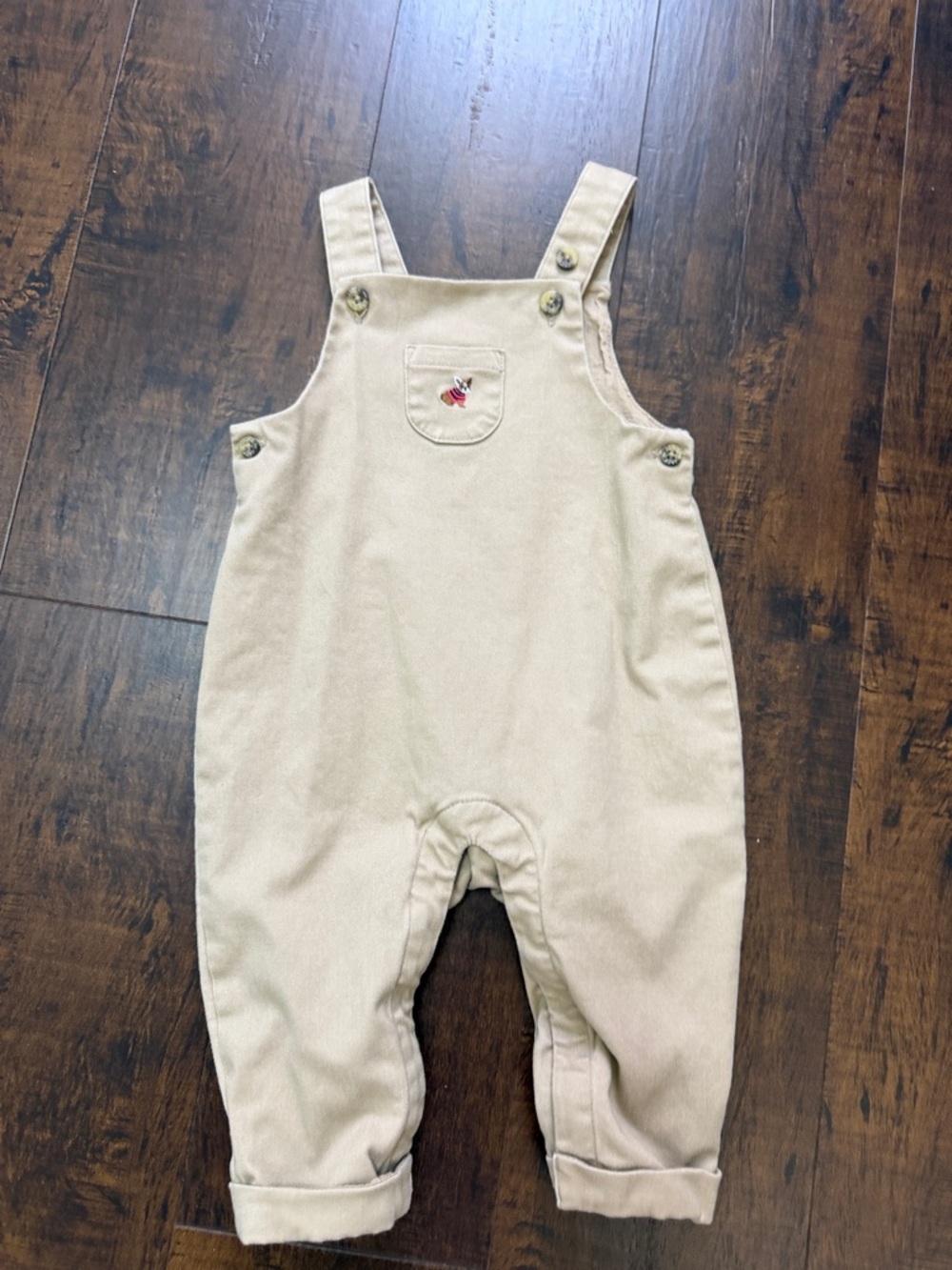 Janie and Jack Beige Corduroy Overalls with Embroidered Bee